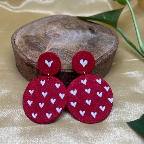 Crimson Heart Hand-Painted Fabric Earrings