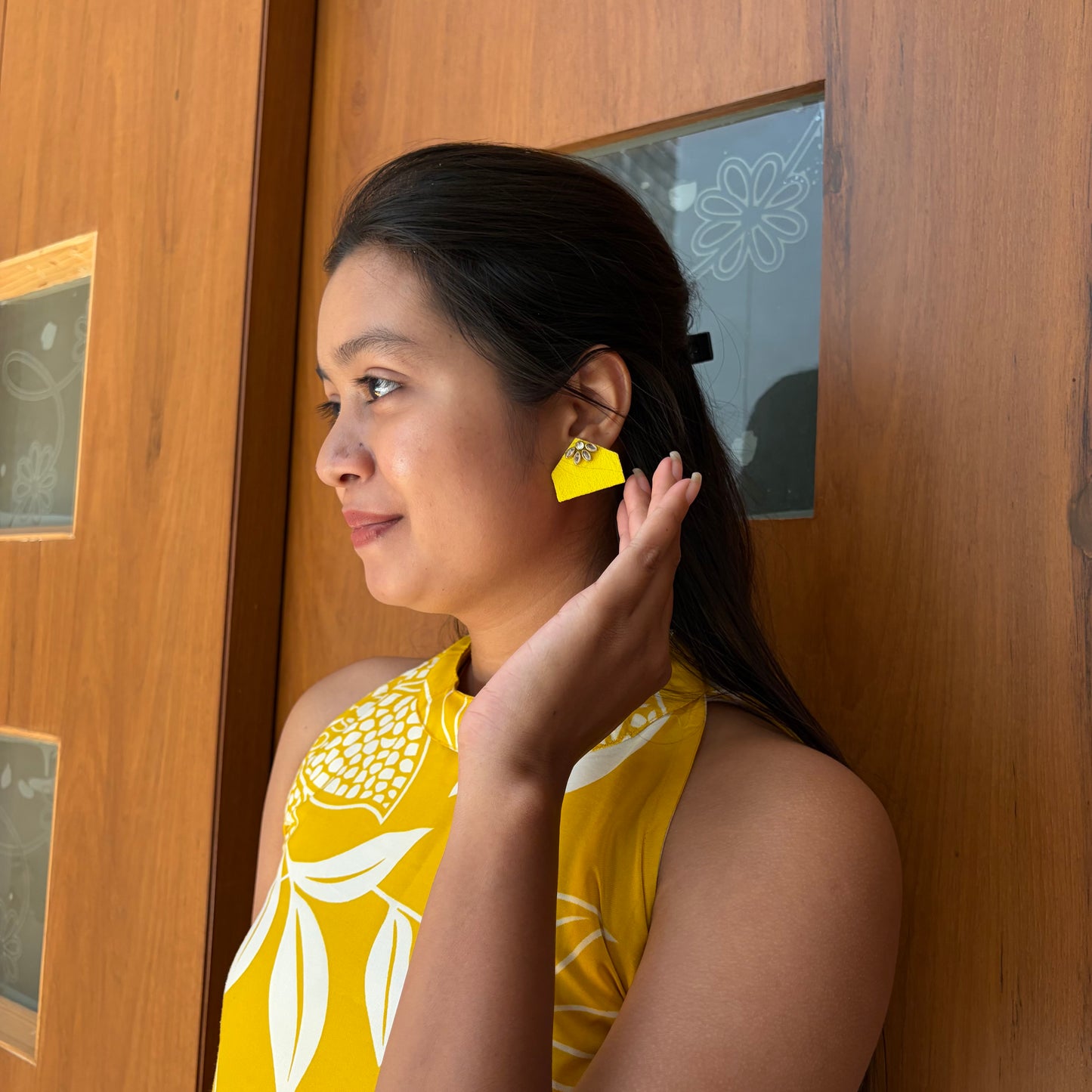 Kundan work fabric earrings