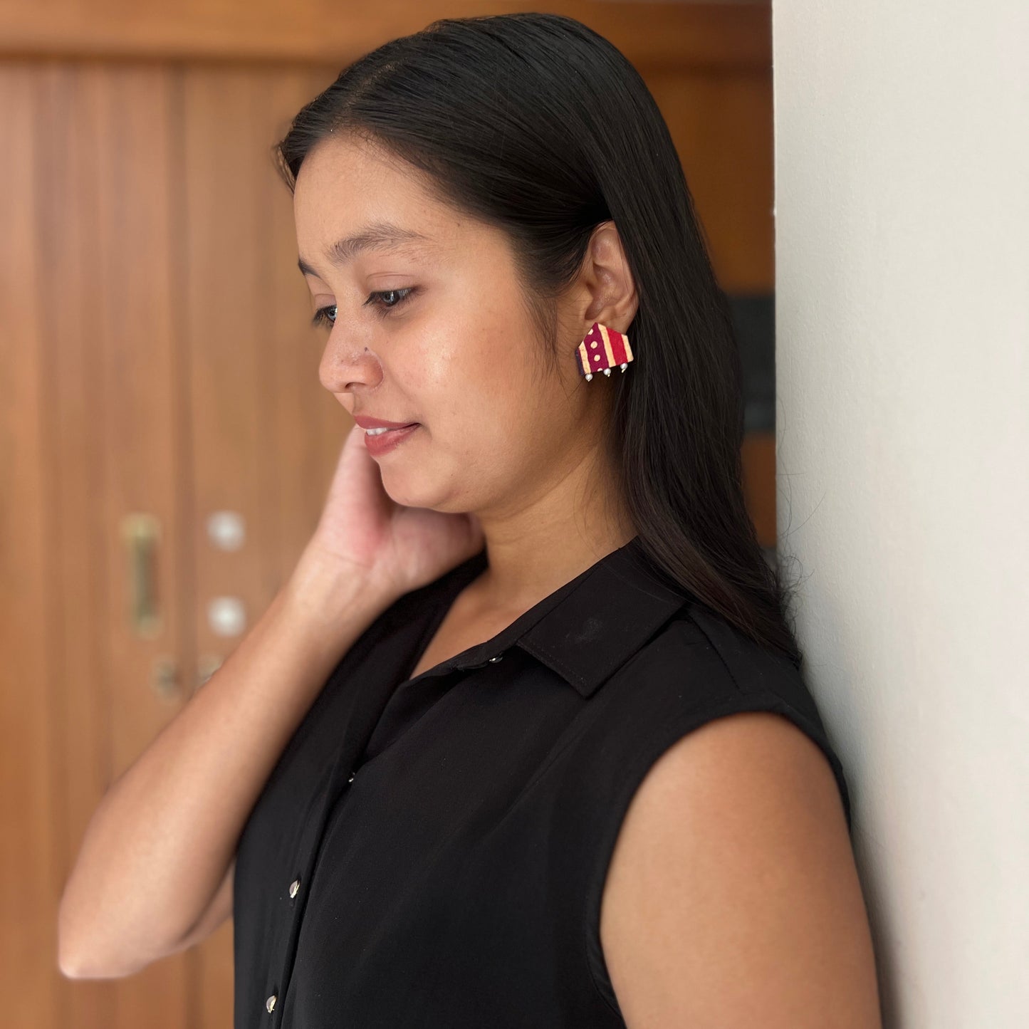 Plum Stripe Kalamkari Earrings