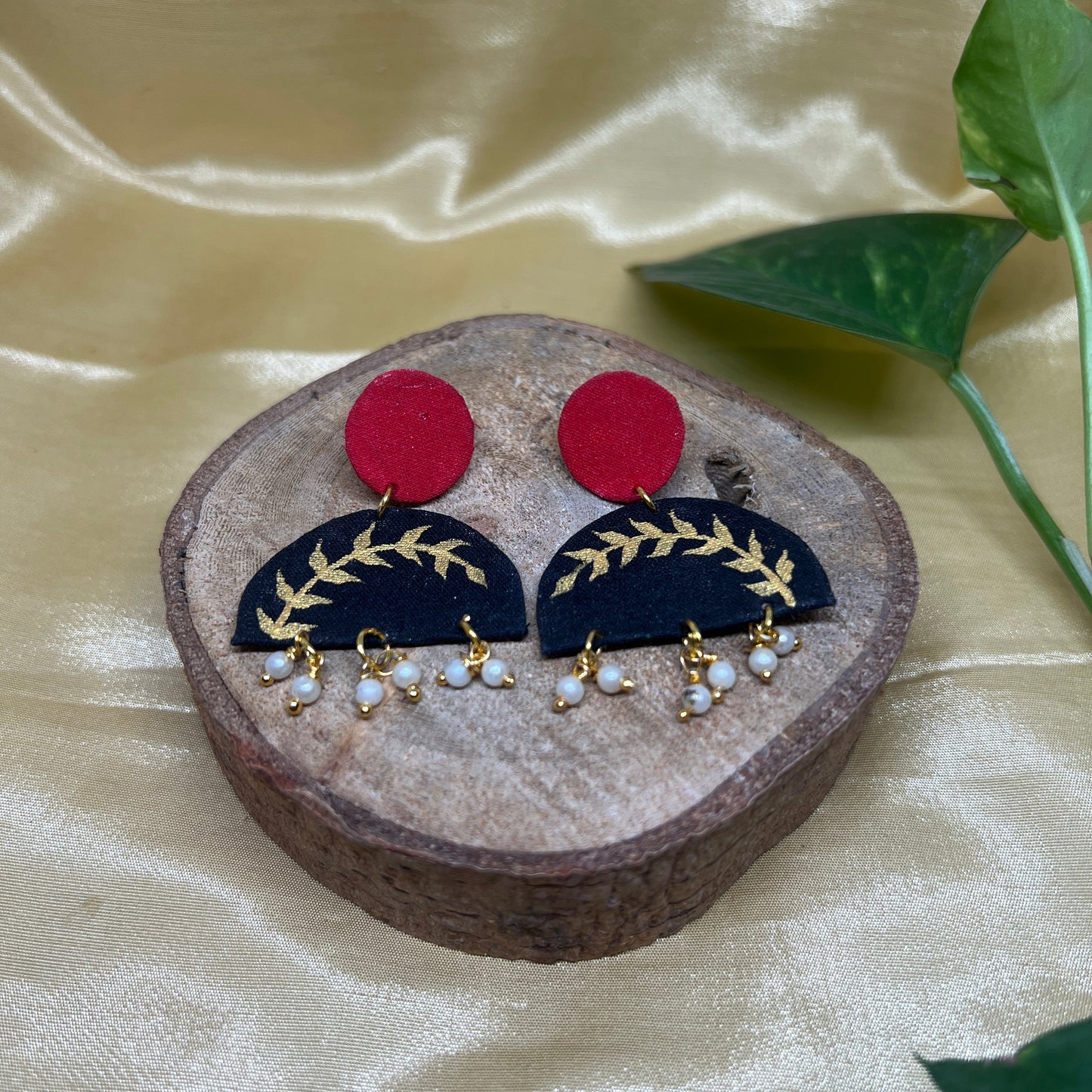 Double layered golden Leaf Fabric Earrings