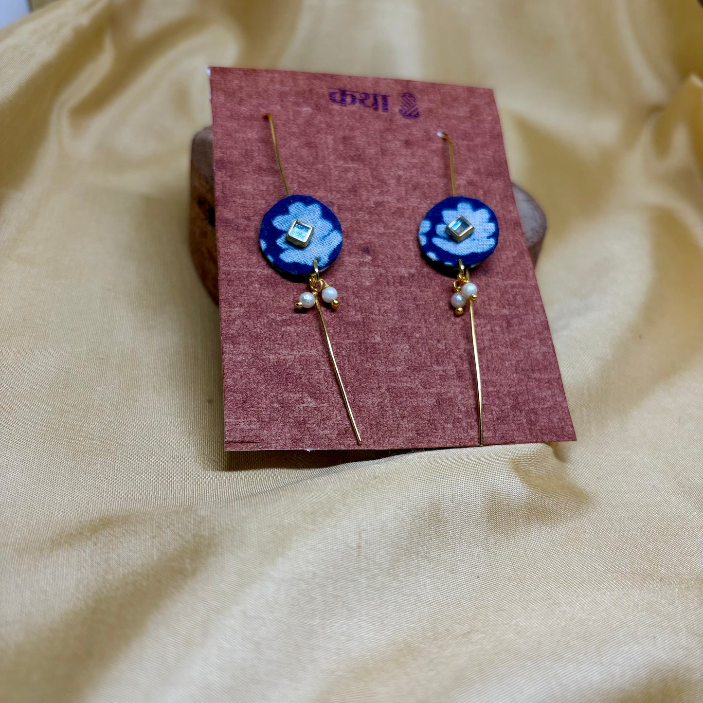 Kalamkari Blue Floral Round Ear Cuff