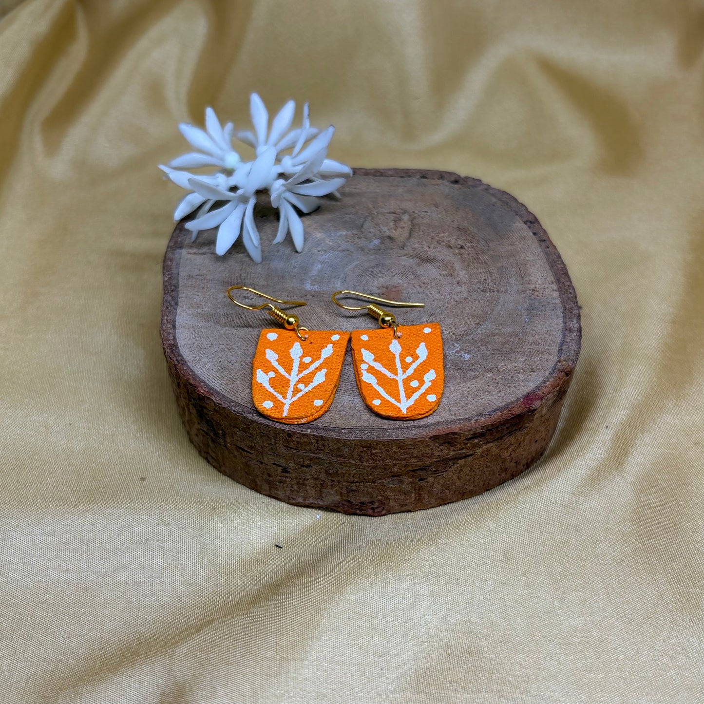 Hand-Painted Orange Floral Earrings