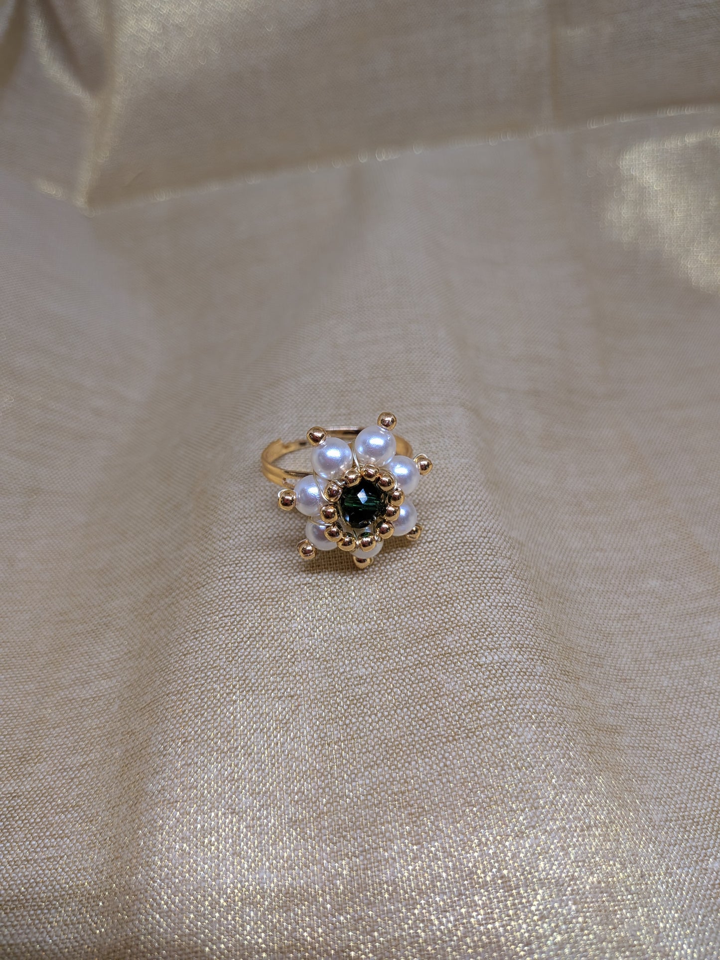 Handcrafted Green Stone & Pearl Ring