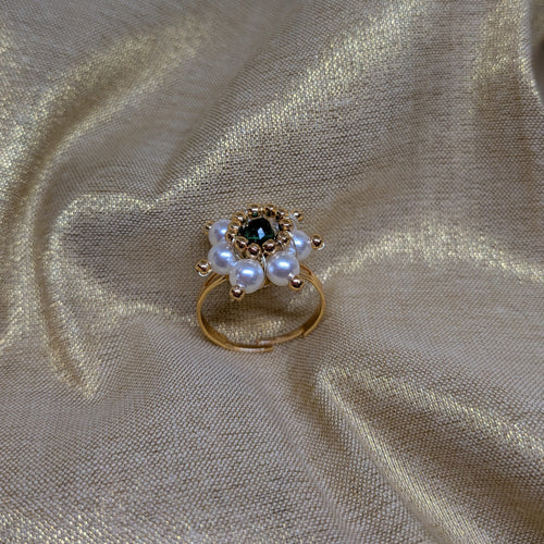 Handcrafted Green Stone & Pearl Ring