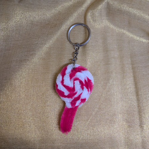 Handcrafted Pink & White Candy Cane Keychain