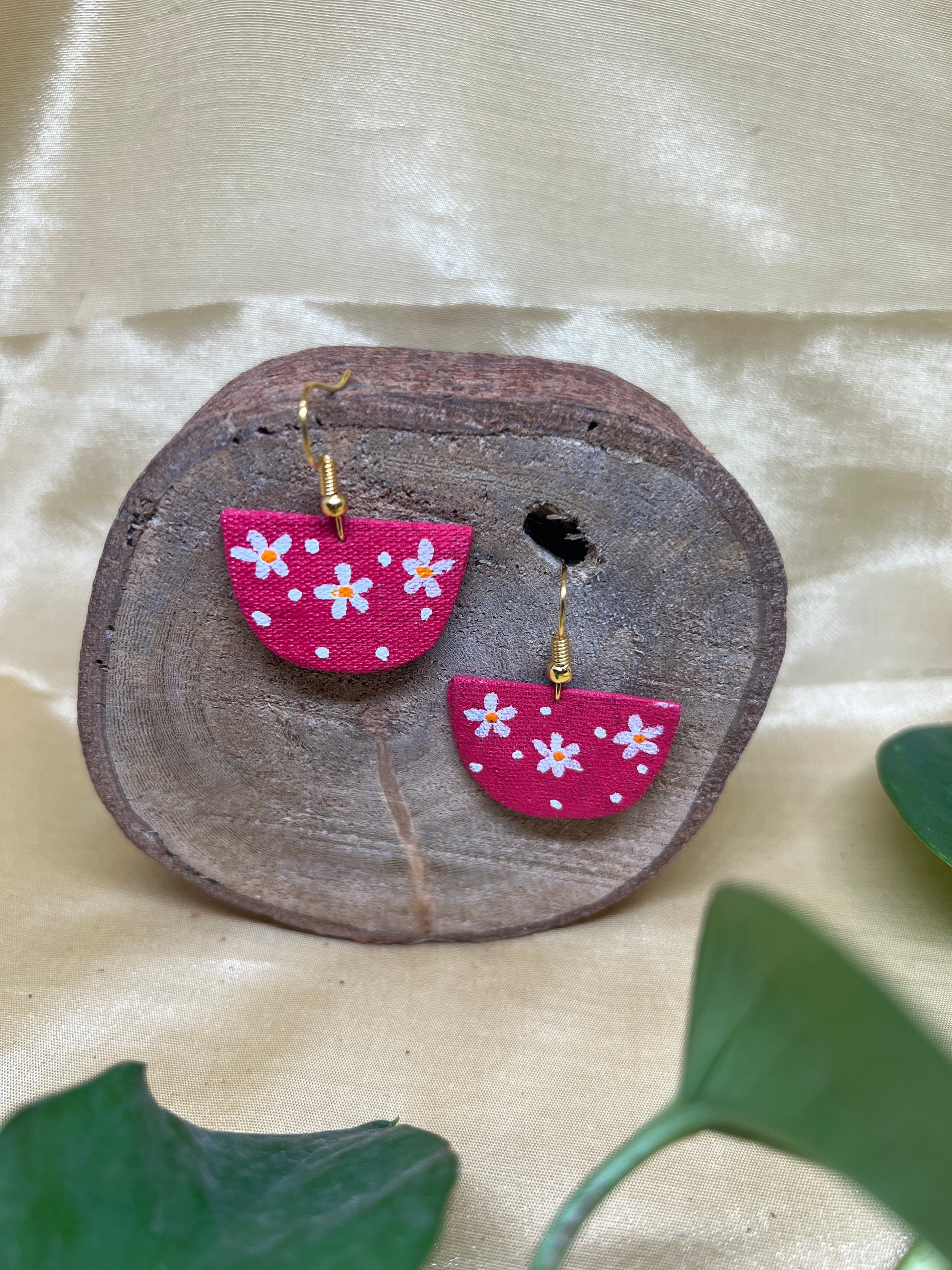 Pink Blossom Hand-Painted Fabric Earrings
