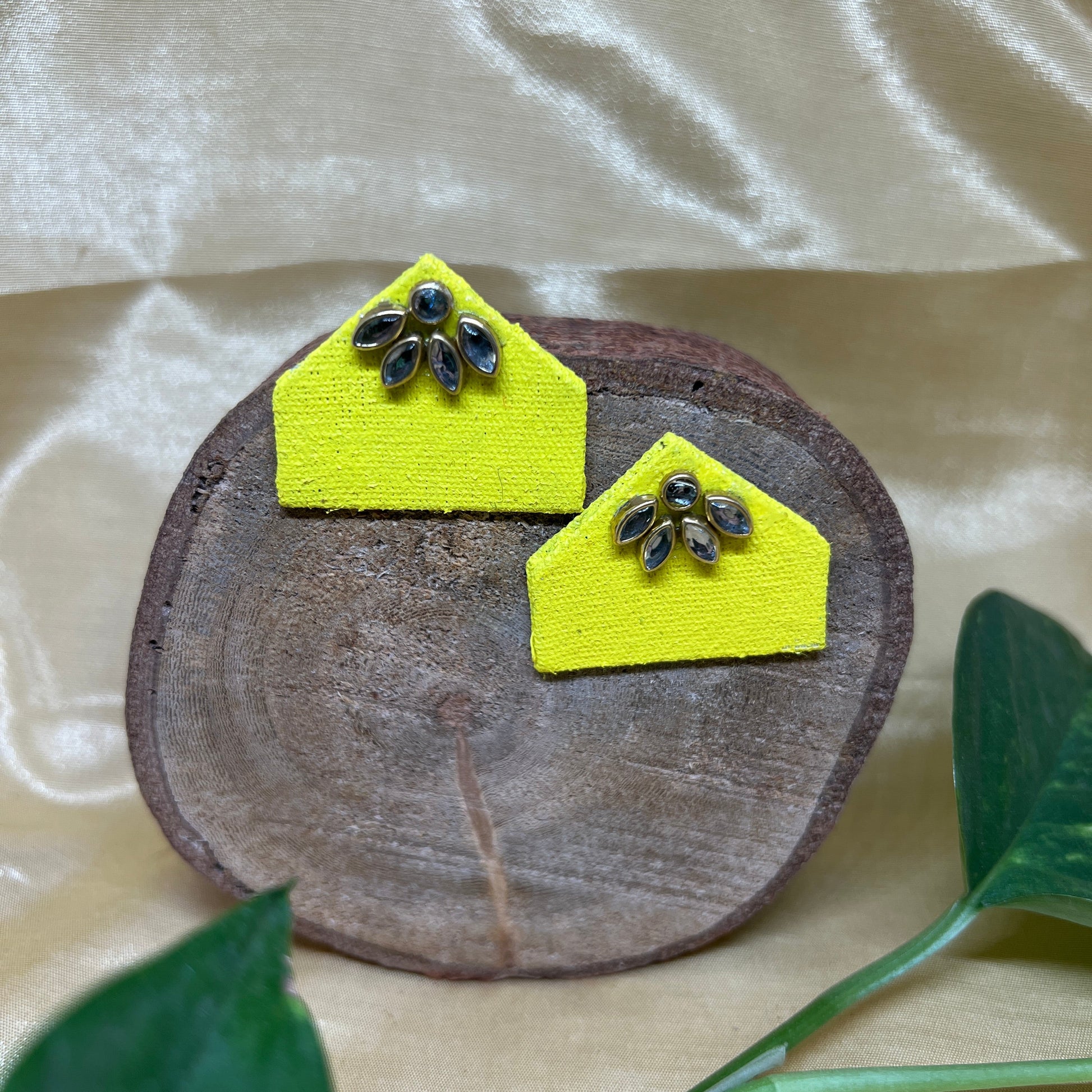 Kundan work fabric earrings