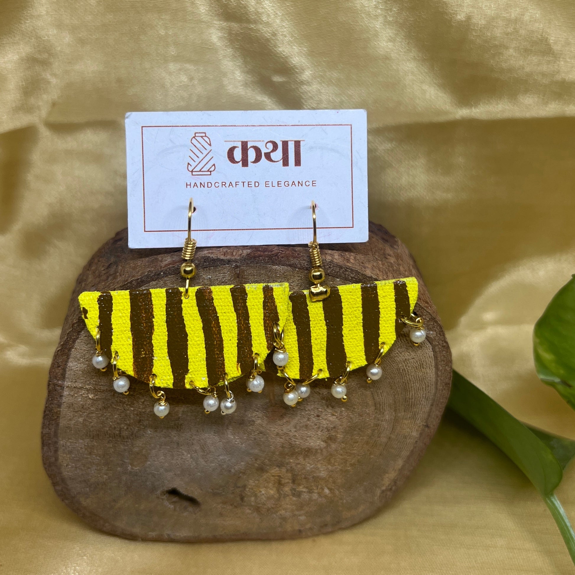 Mustard Stripe Fabric Earrings