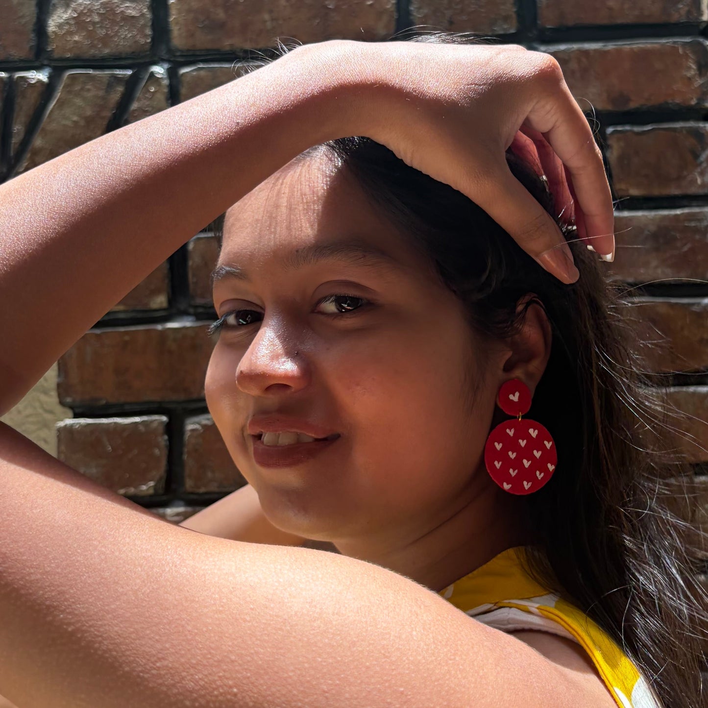 Crimson Heart Hand-Painted Fabric Earrings