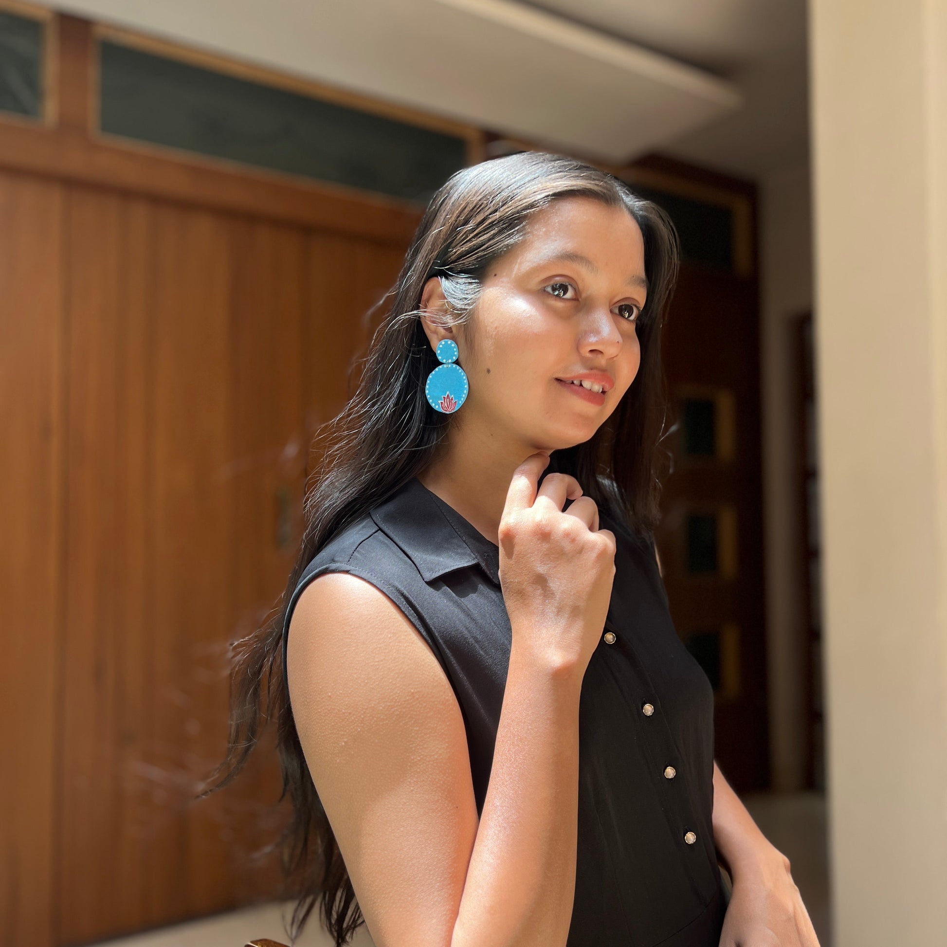 Sky Blue Lotus Hand-Painted Fabric Earrings