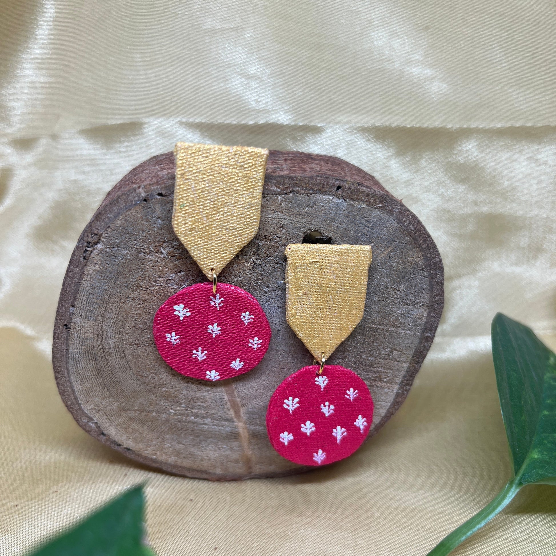 Gold & Pink double layered Fabric Earrings
