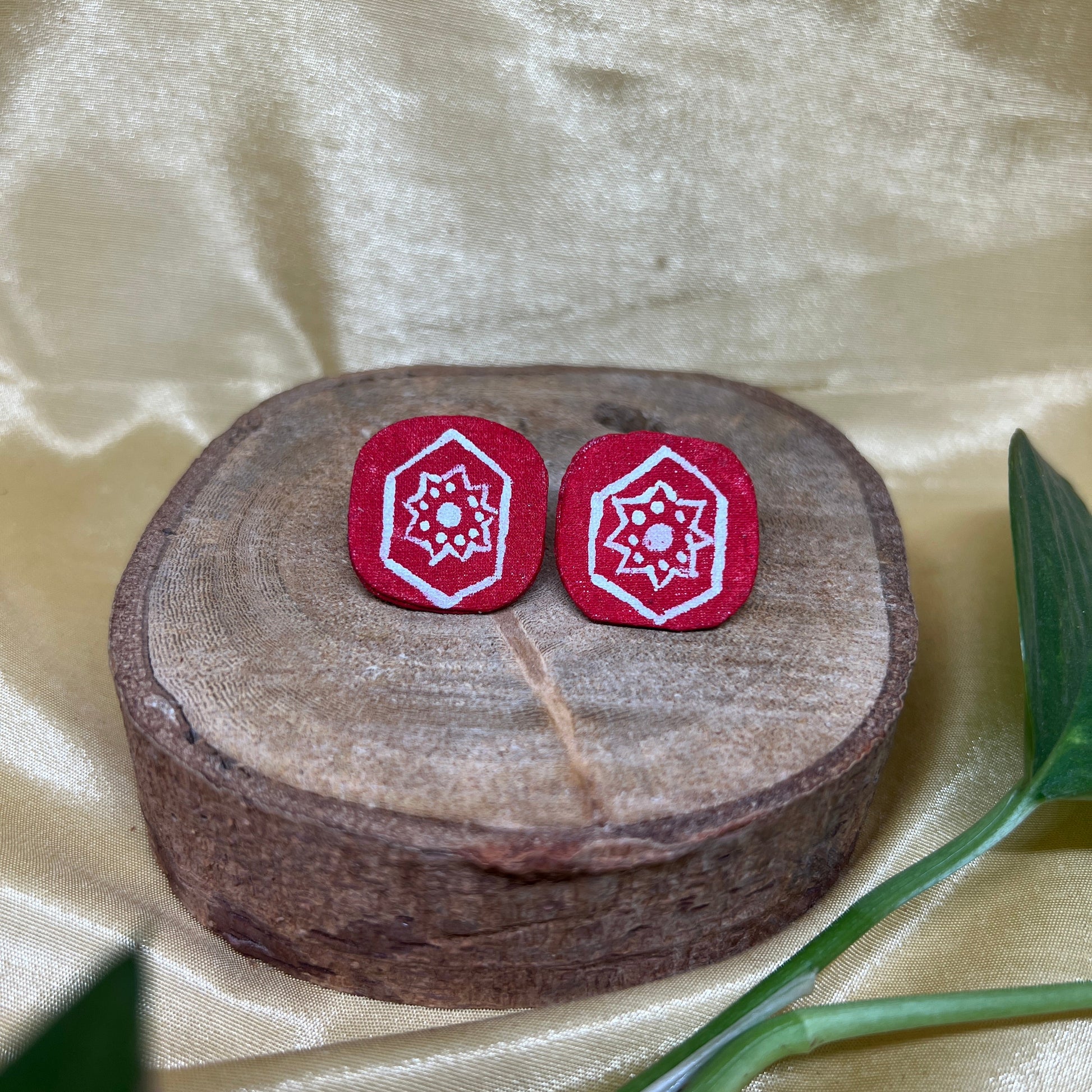 Ruby Mandala Fabric Hand painted Studs