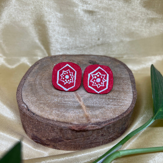 Ruby Mandala Fabric Hand painted Studs