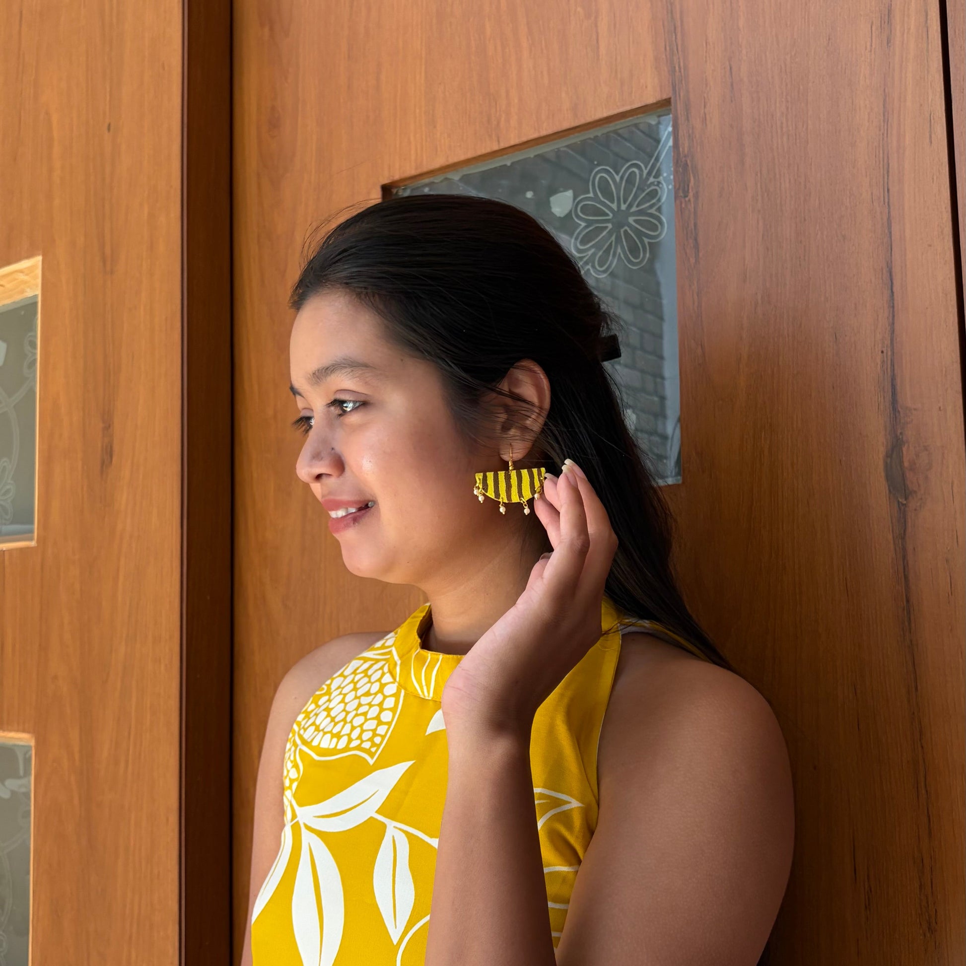 Mustard Stripe Fabric Earrings
