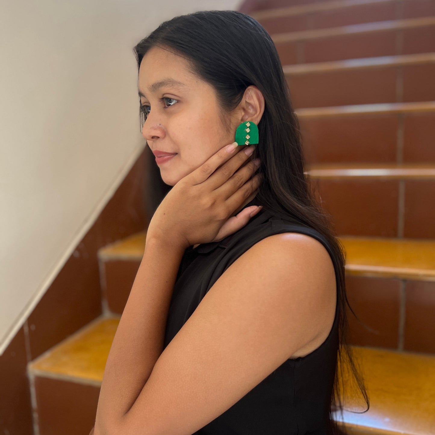Emerald Leaf Statement Earrings