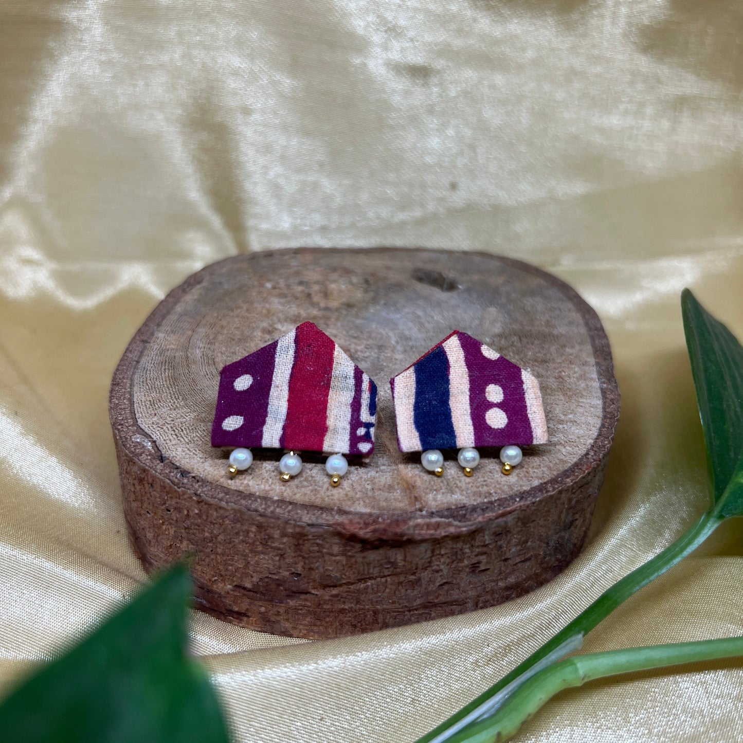 Plum Stripe Kalamkari Earrings