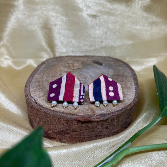 Plum Stripe Kalamkari Earrings