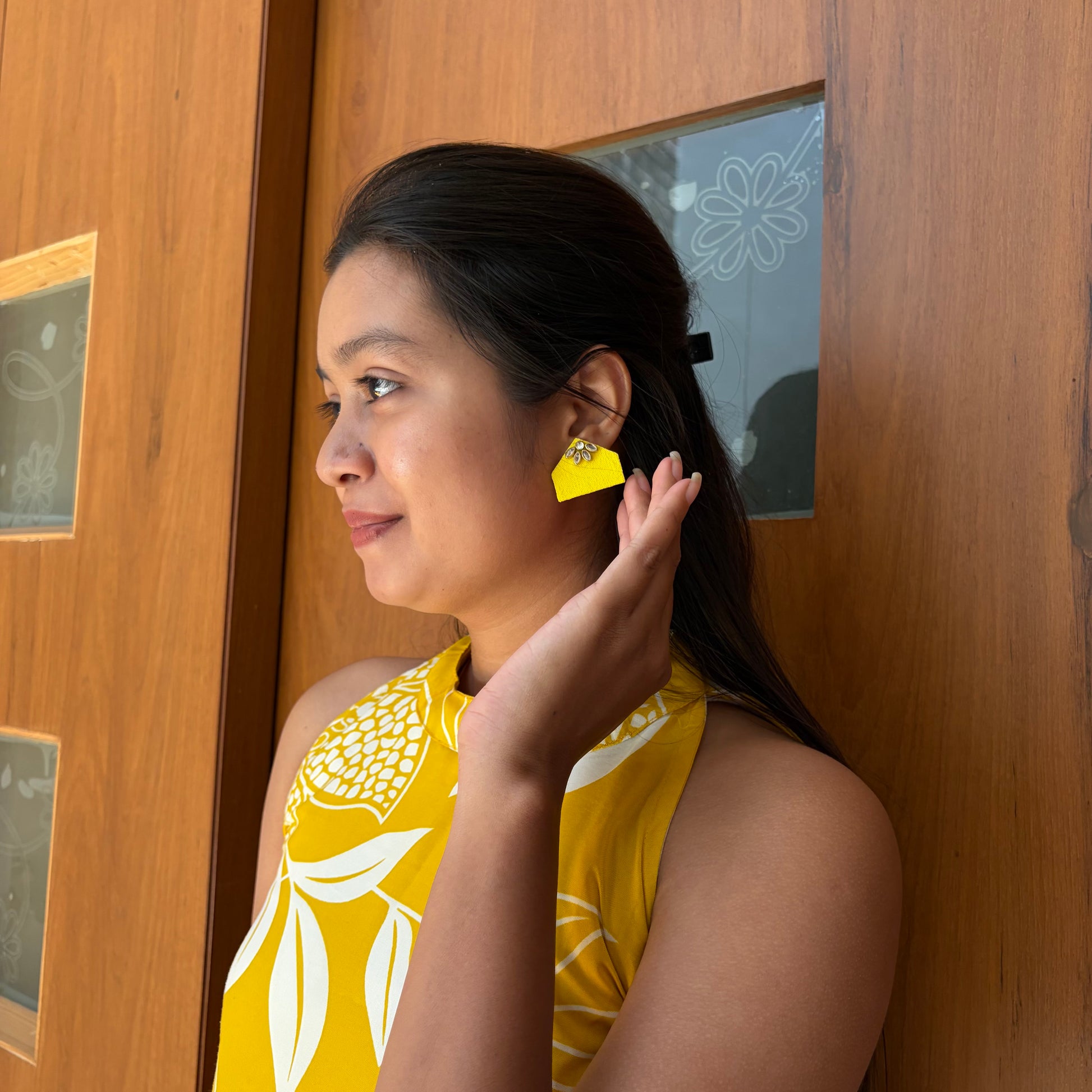 Kundan work fabric earrings