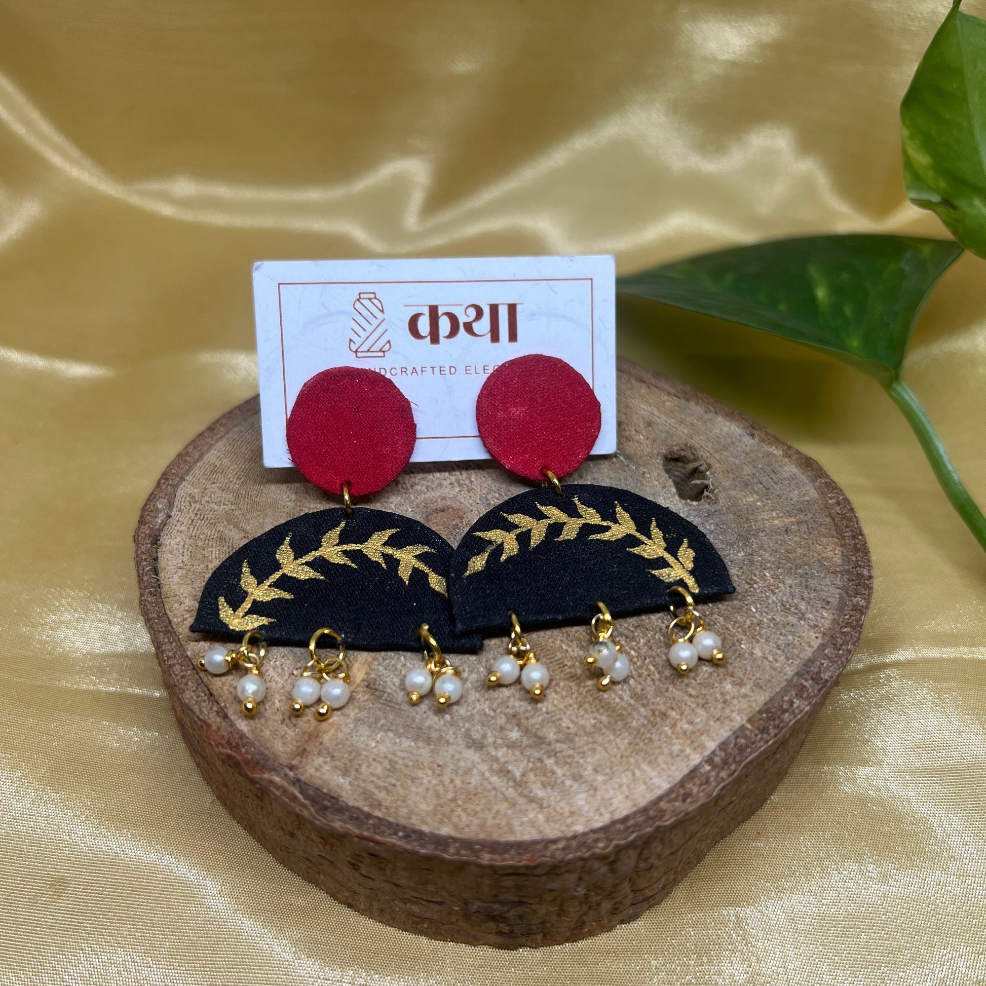 Double layered golden Leaf Fabric Earrings