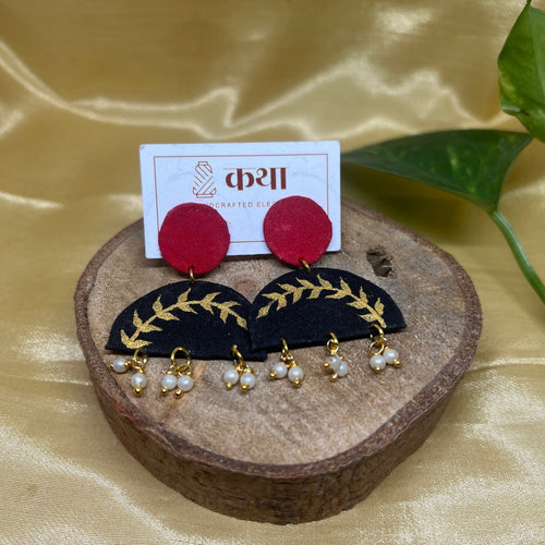 Double layered golden Leaf Fabric Earrings