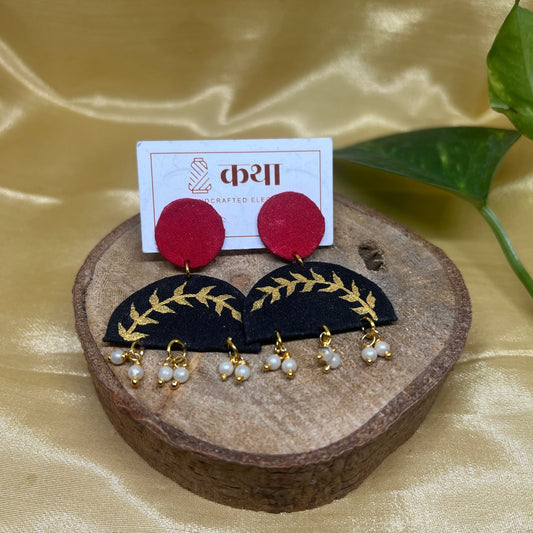 Double layered golden Leaf Fabric Earrings