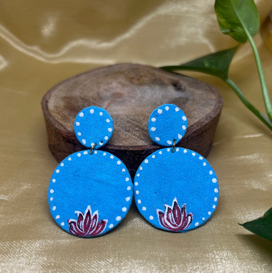 Sky Blue Lotus Hand-Painted Fabric Earrings