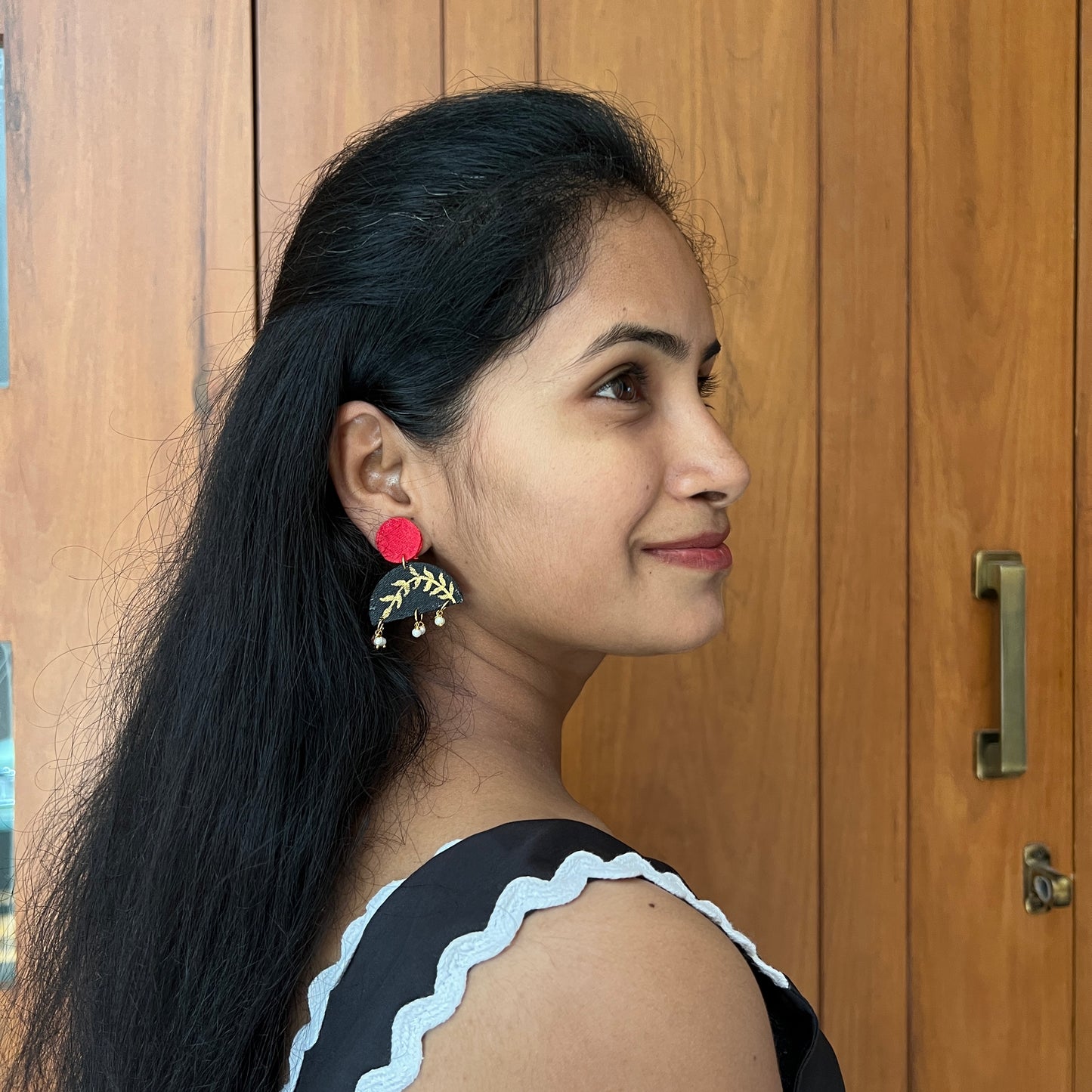 Double layered golden Leaf Fabric Earrings