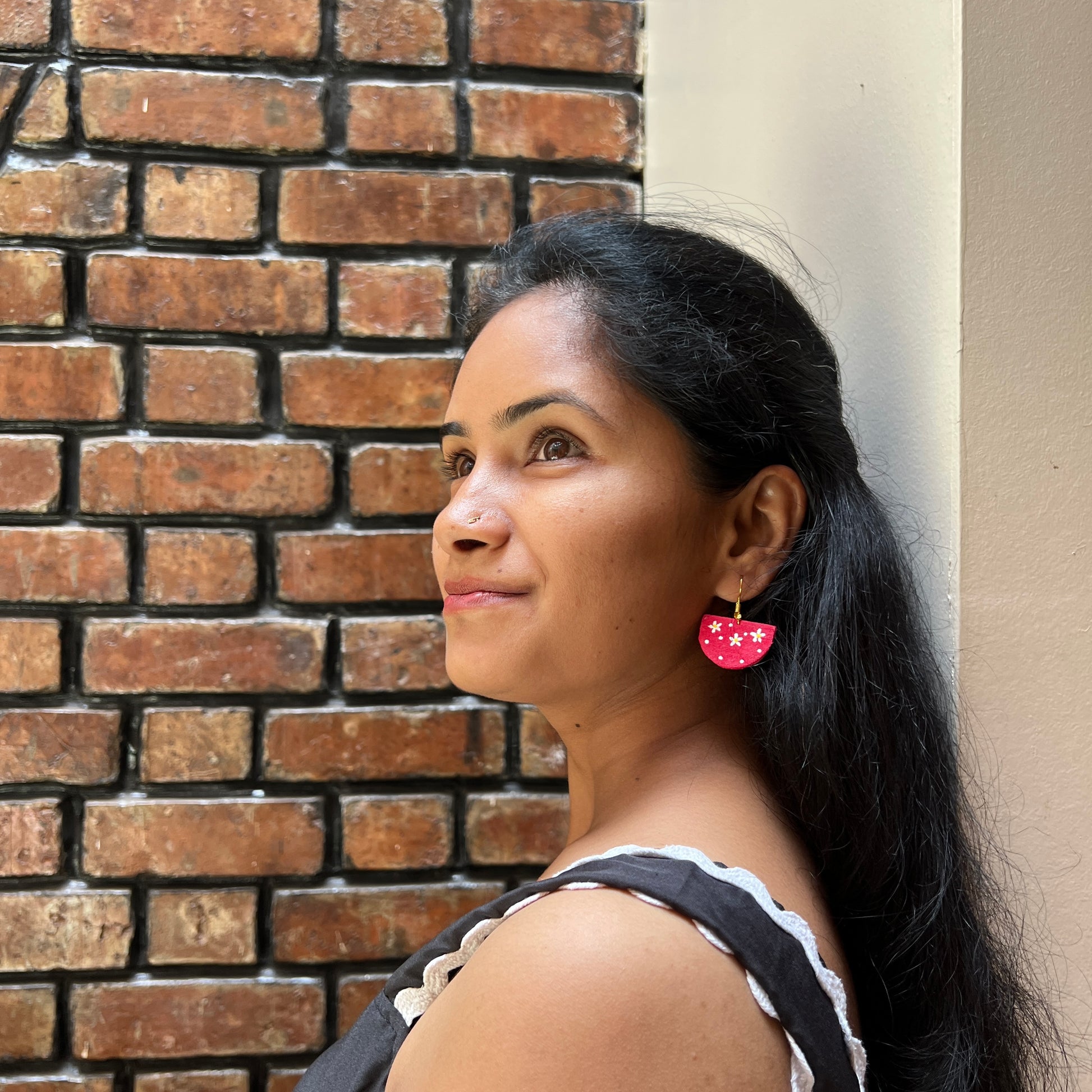 Pink Blossom Hand-Painted Fabric Earrings