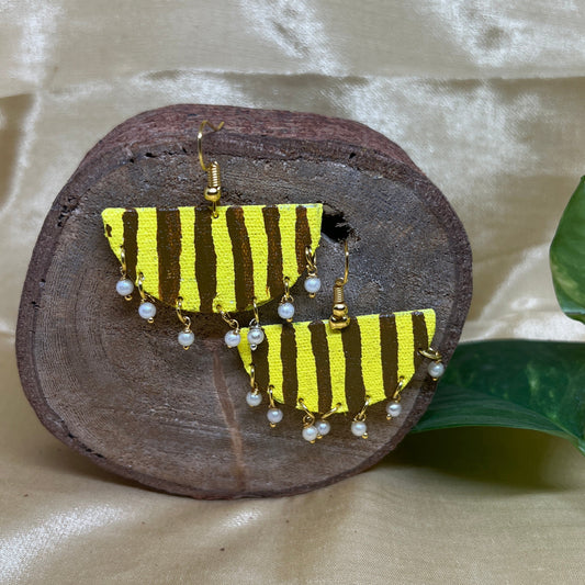 Mustard Stripe Fabric Earrings