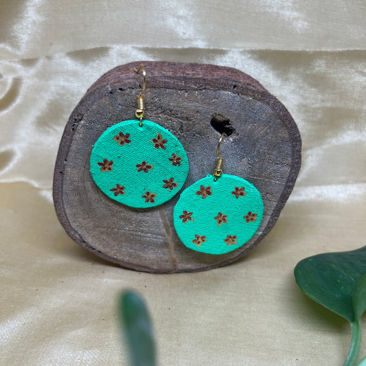Mint Floral Hand-Painted Fabric Earrings