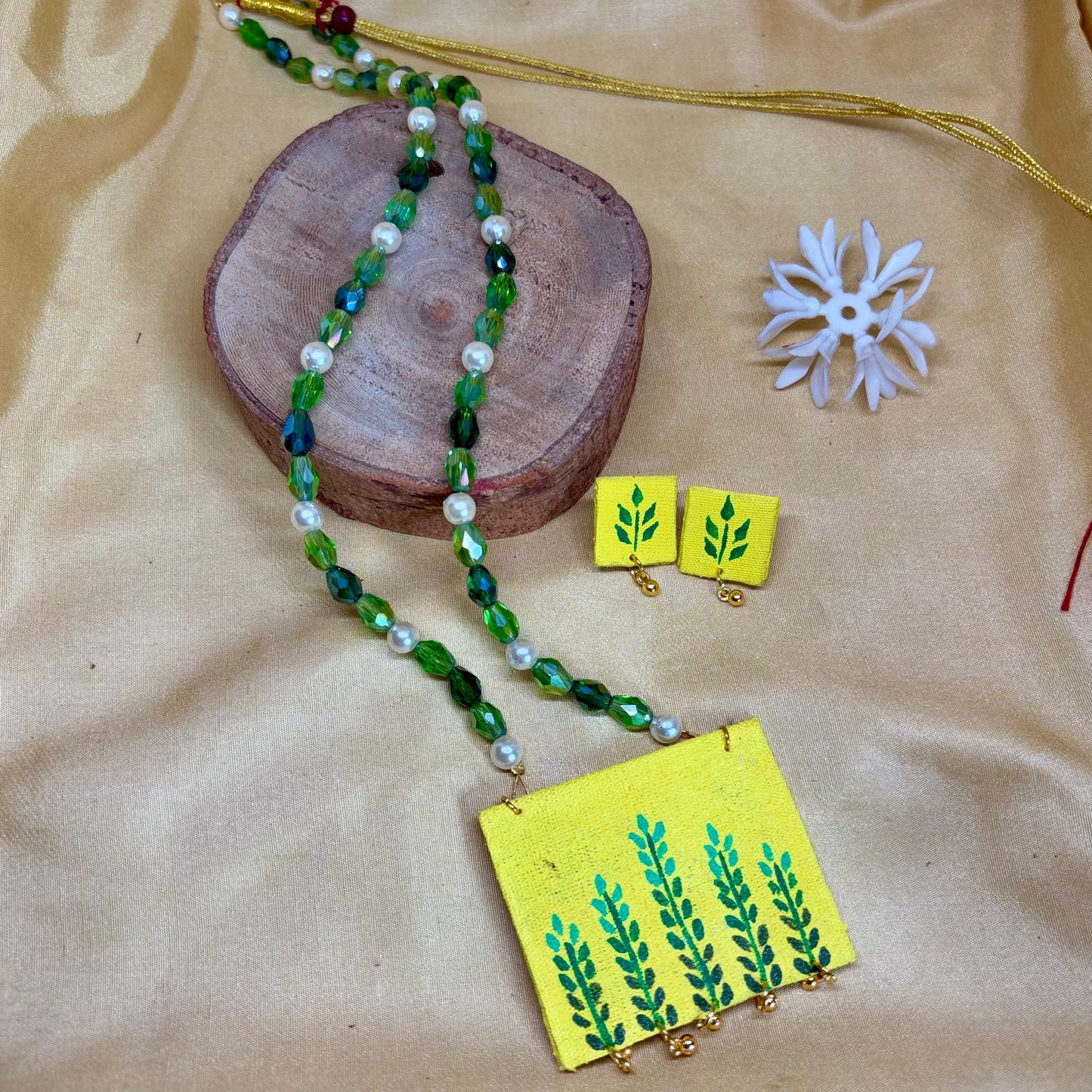 Emerald Leaves Hand-Painted Set