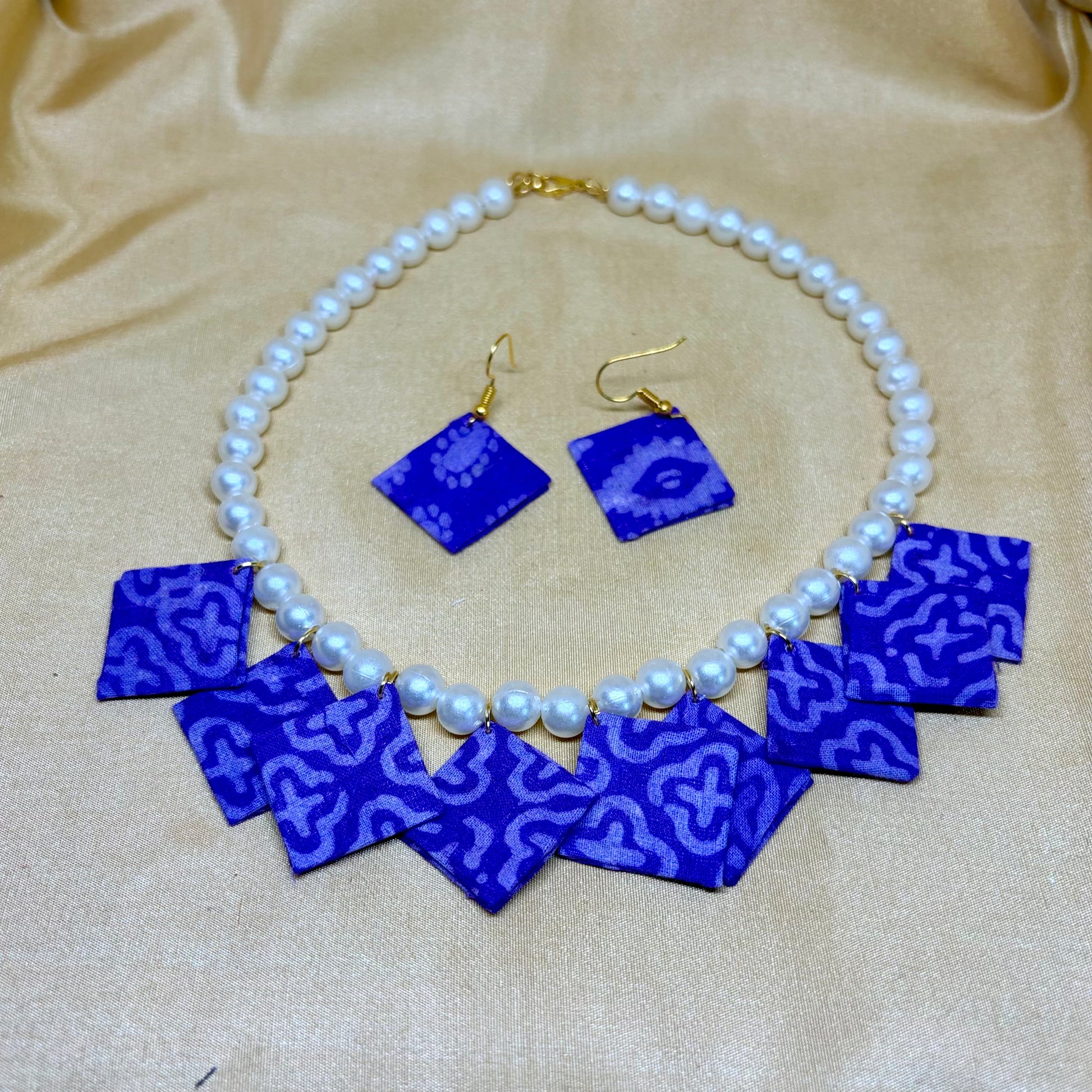 Lavender Bloom Pearl Kalamkari Necklace Set