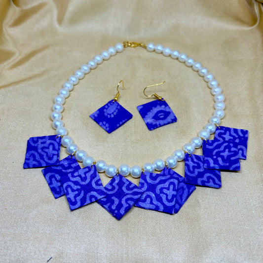 Lavender Bloom Pearl Kalamkari Necklace Set