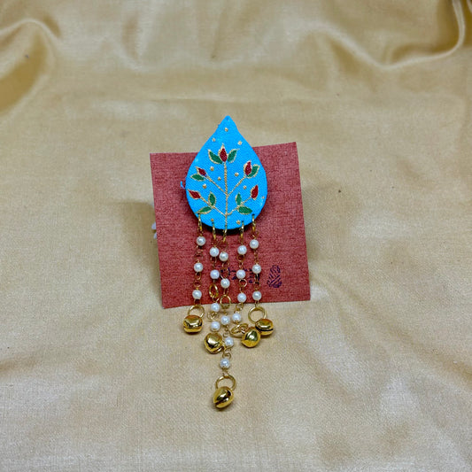 Hand-Painted Blue Bloom Saree Pin