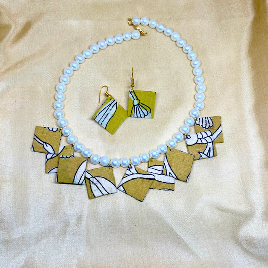 Sunshine Kalamkari Pearl Necklace Set