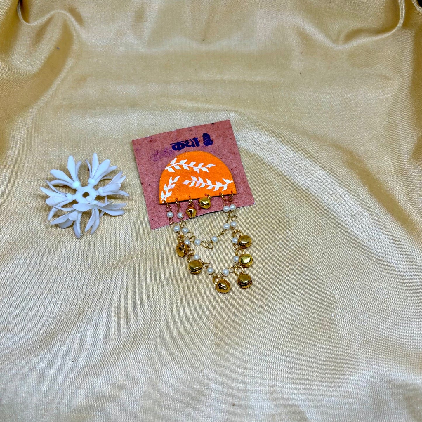 Hand-Painted Orange Blossom Saree Pin