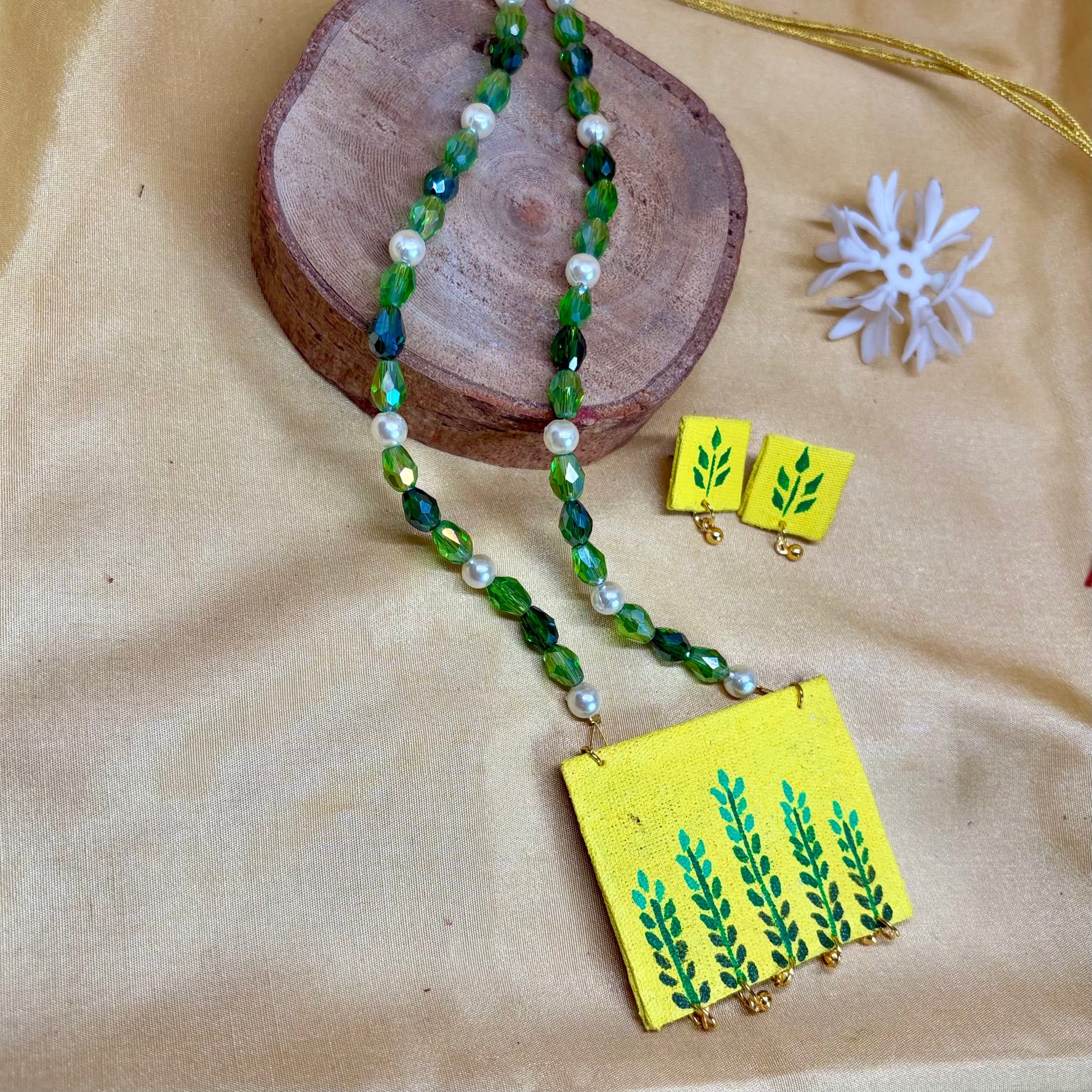 Emerald Leaves Hand-Painted Set