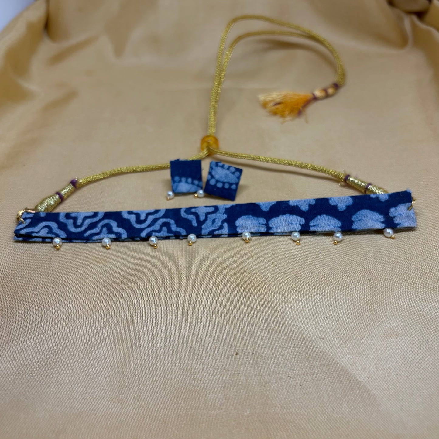 Indigo Bloom Kalamkari Choker Set