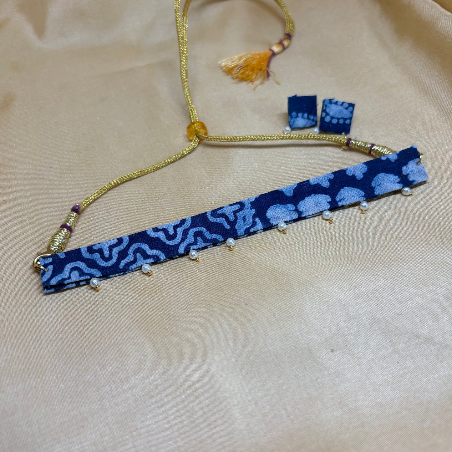 Indigo Bloom Kalamkari Choker Set