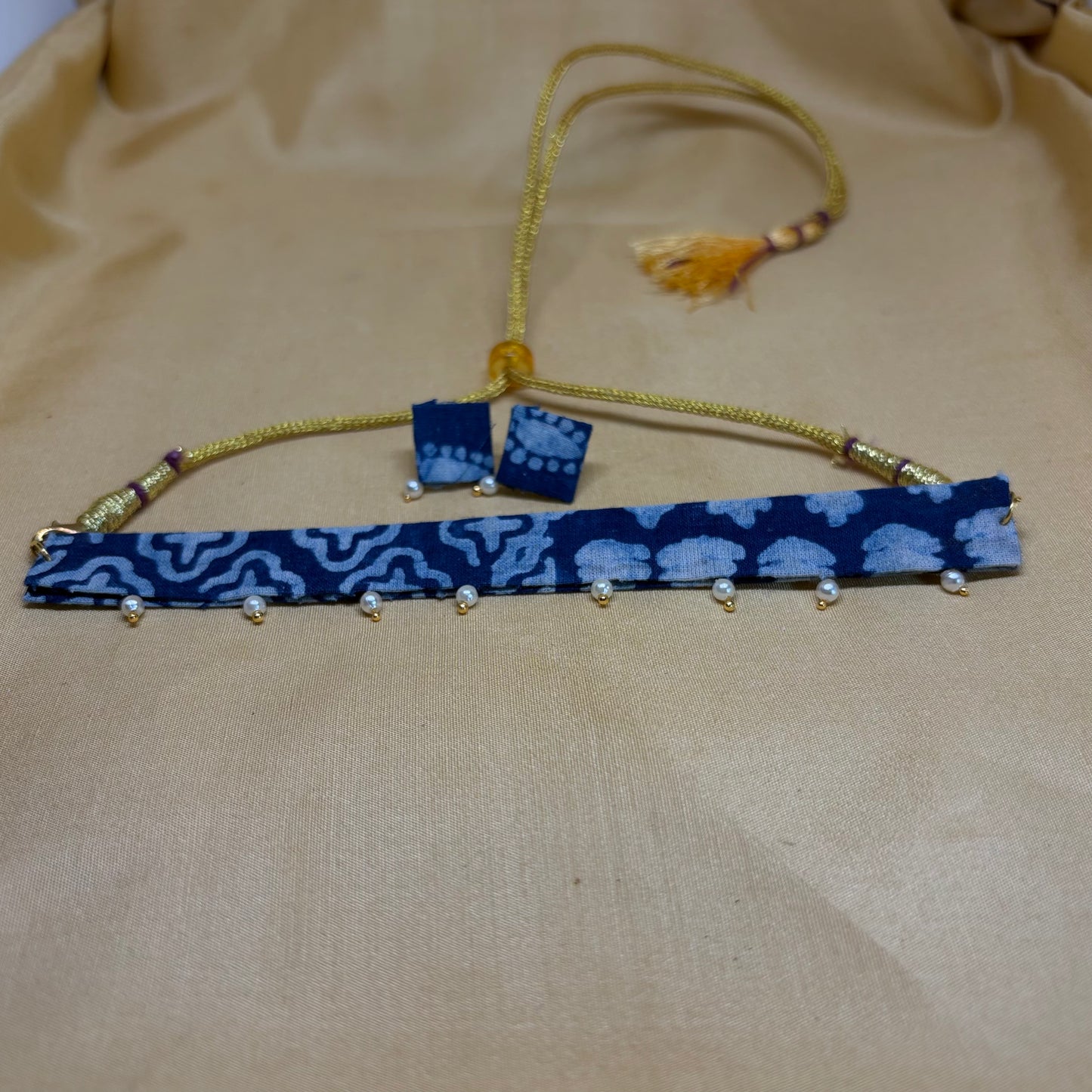 Indigo Bloom Kalamkari Choker Set