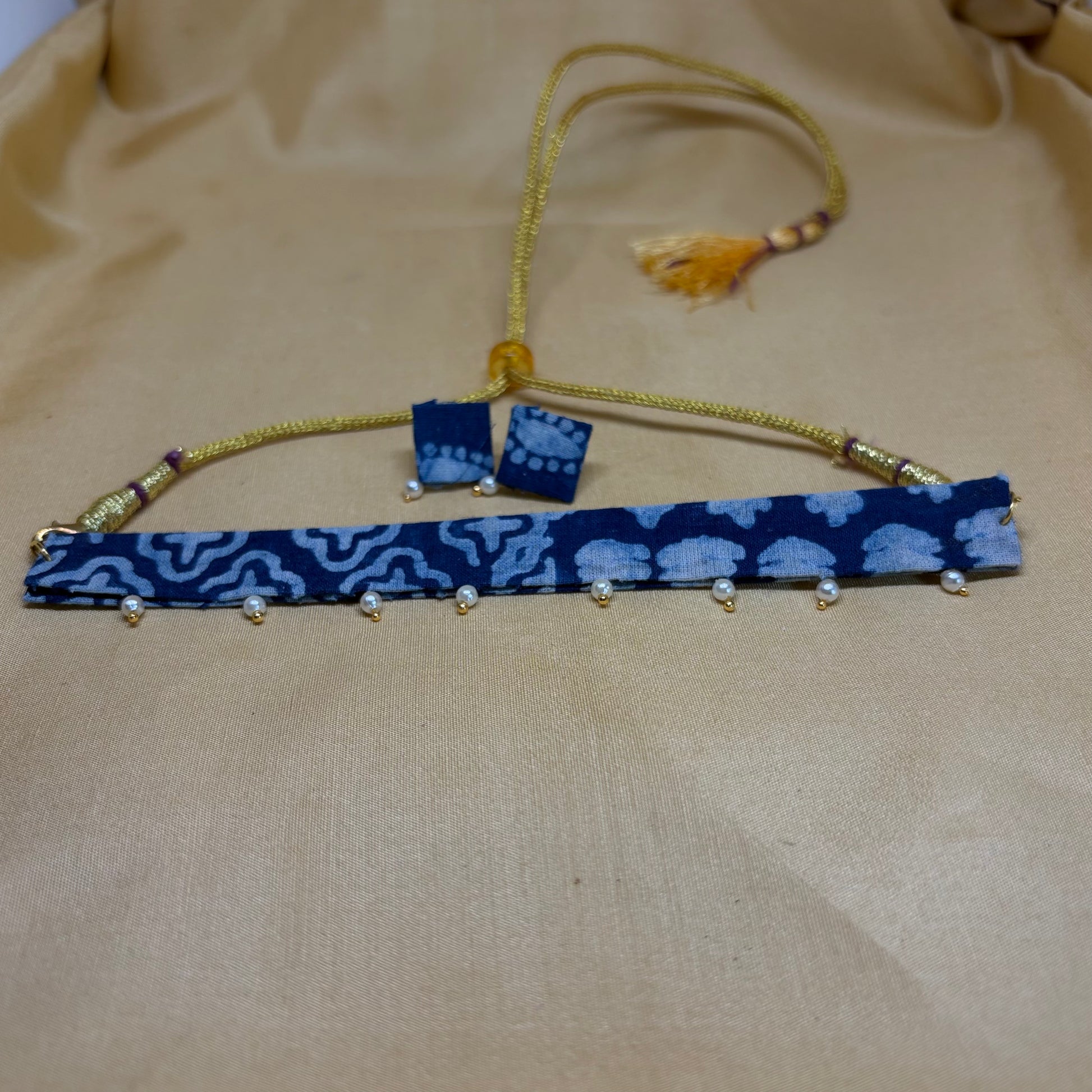 Indigo Bloom Kalamkari Choker Set