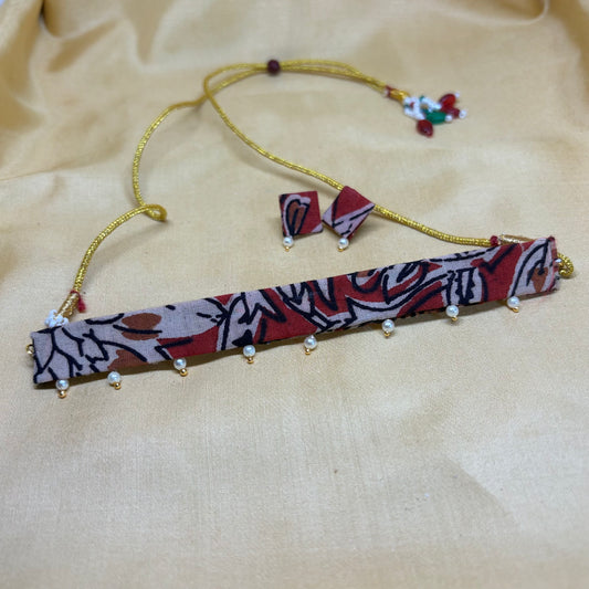Terracotta Bloom Kalamkari Choker Set