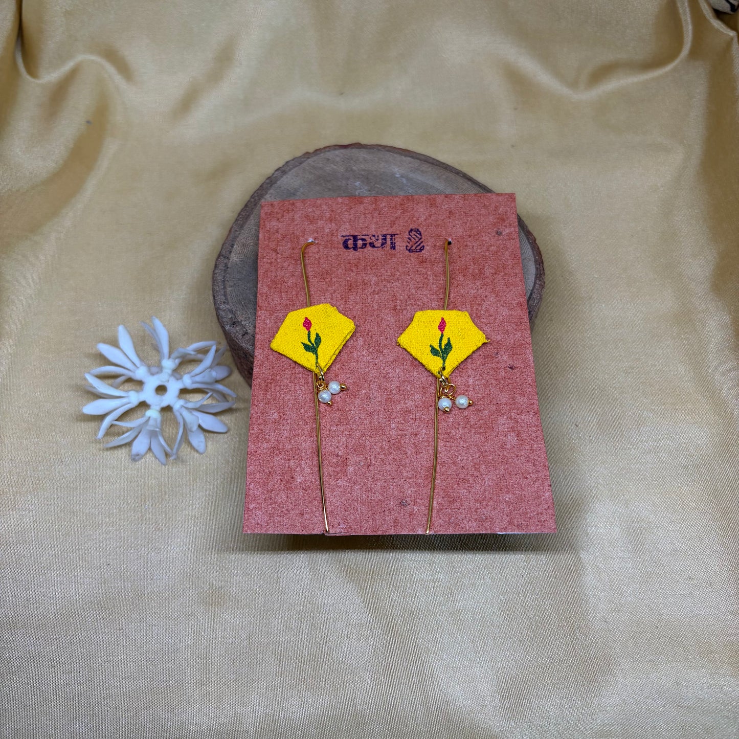 Hand-Painted Yellow Floral Ear Cuff