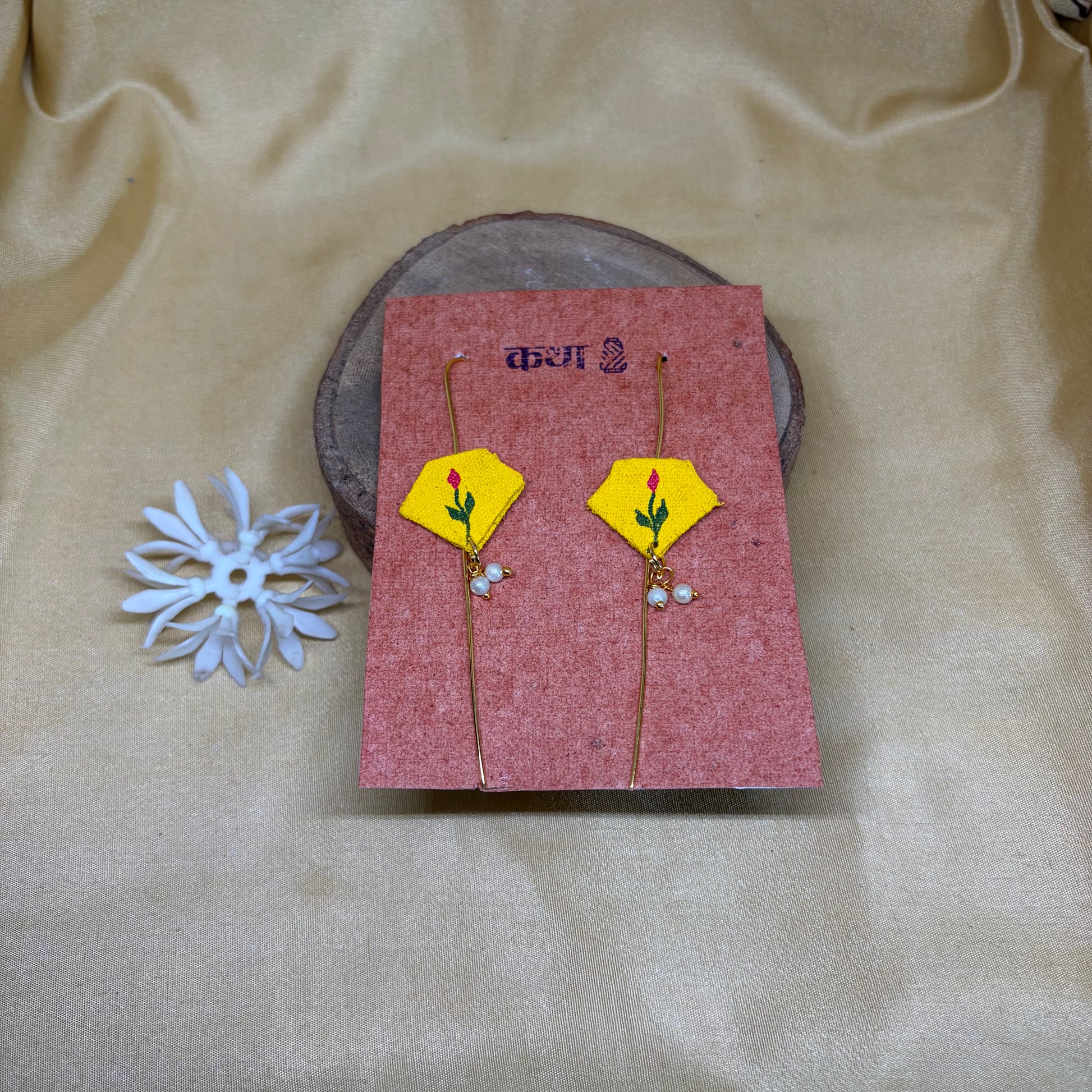 Hand-Painted Yellow Floral Ear Cuff