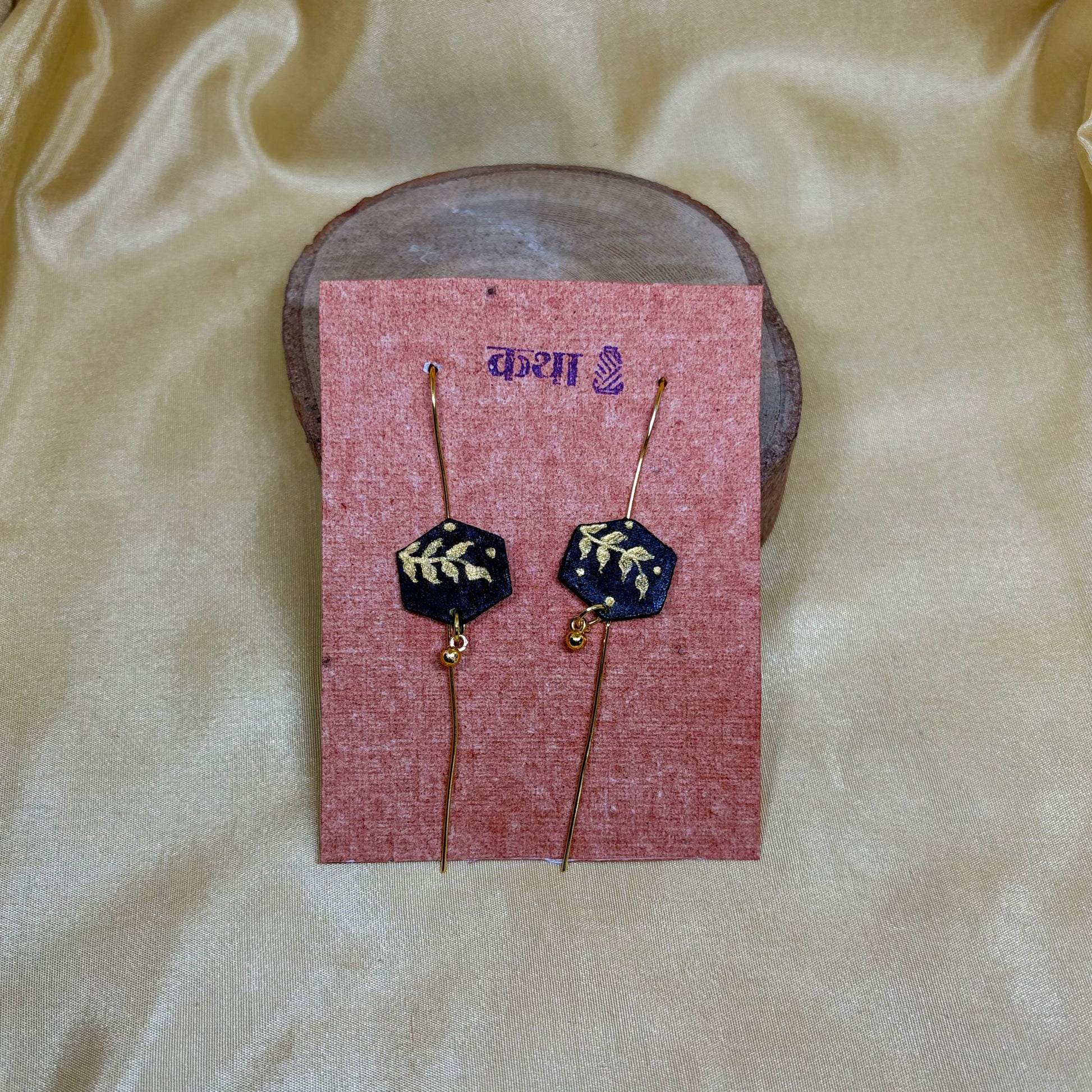 Hand-Painted Black Botanical Ear Cuff