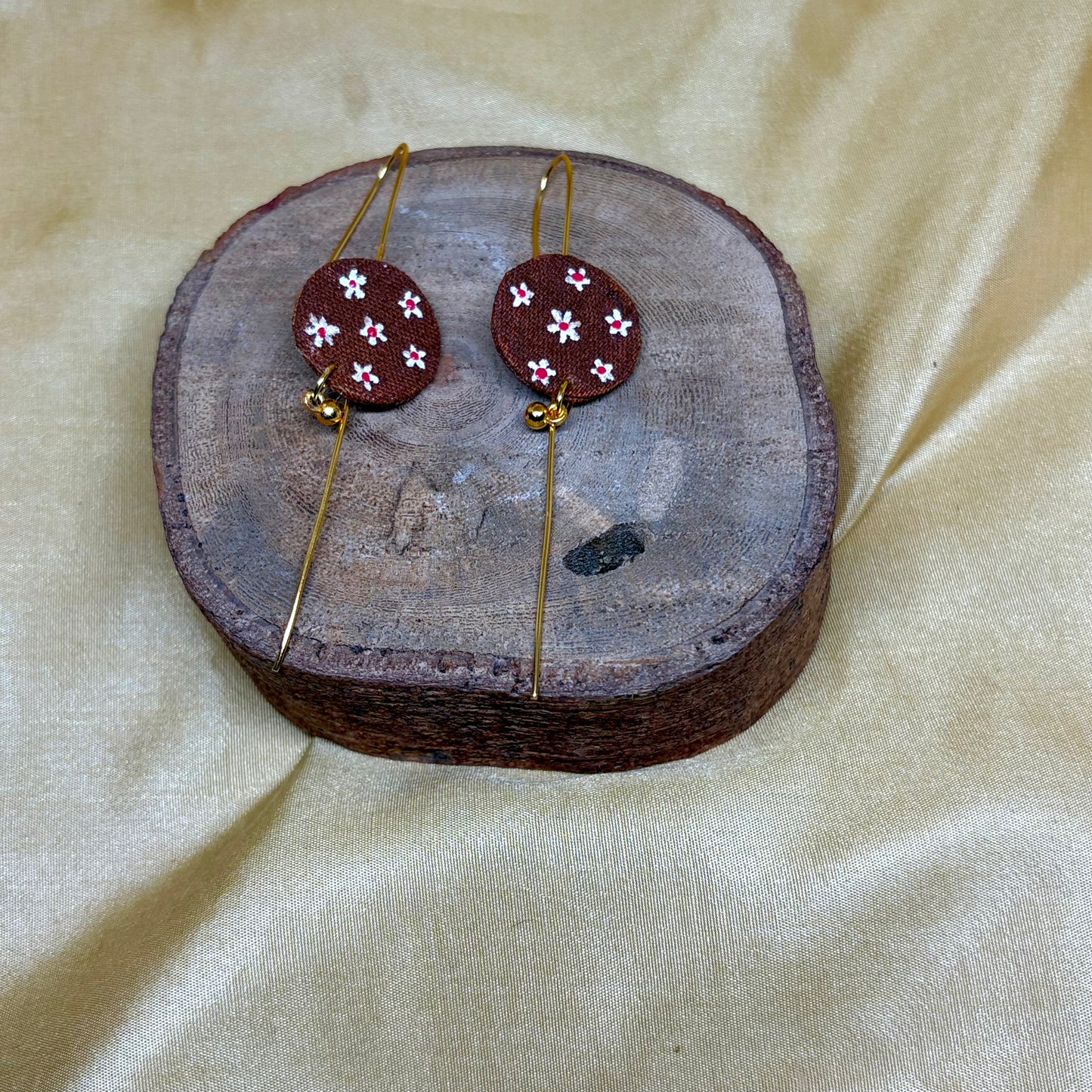 Hand-Painted Brown Floral Ear Cuff