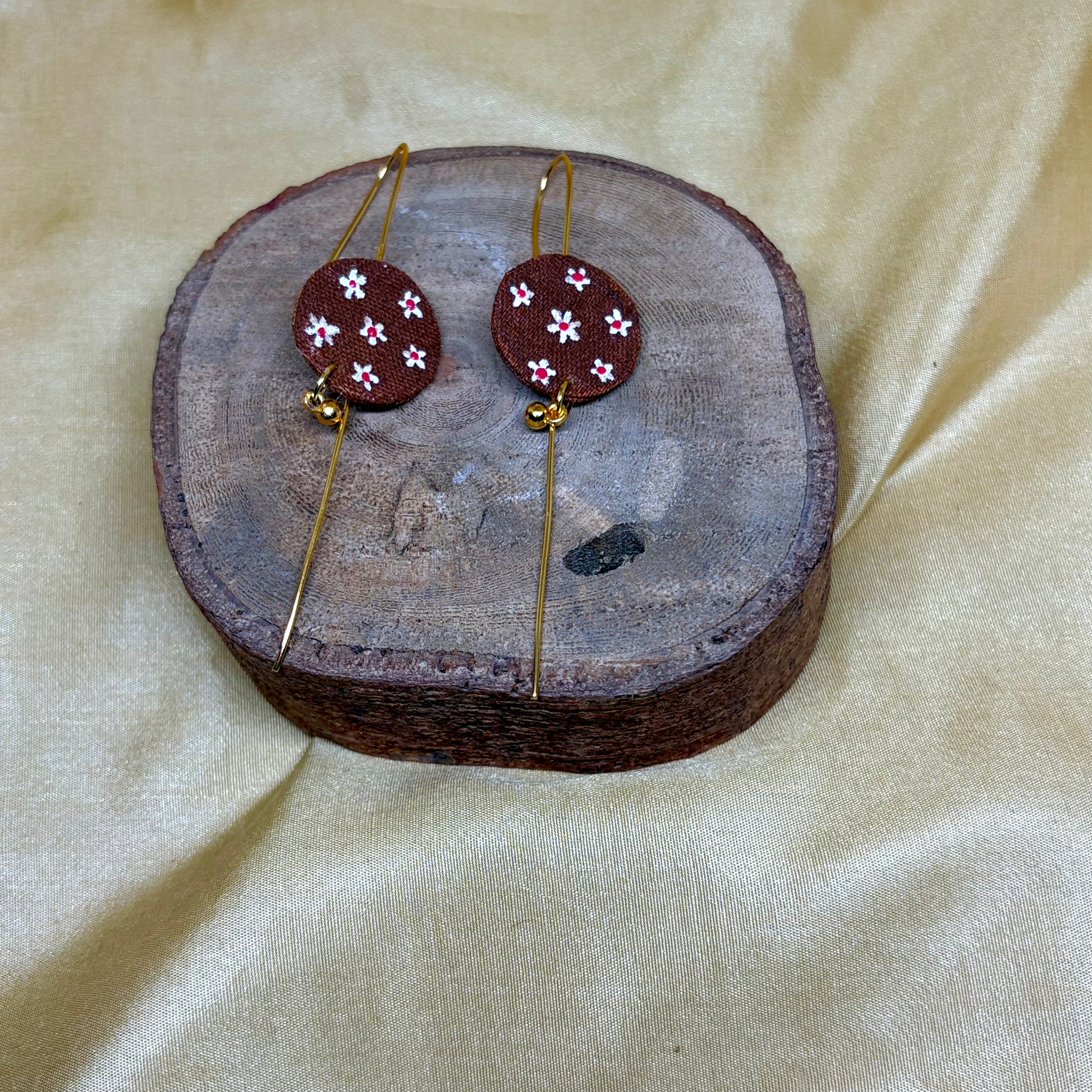 Hand-Painted Brown Floral Ear Cuff