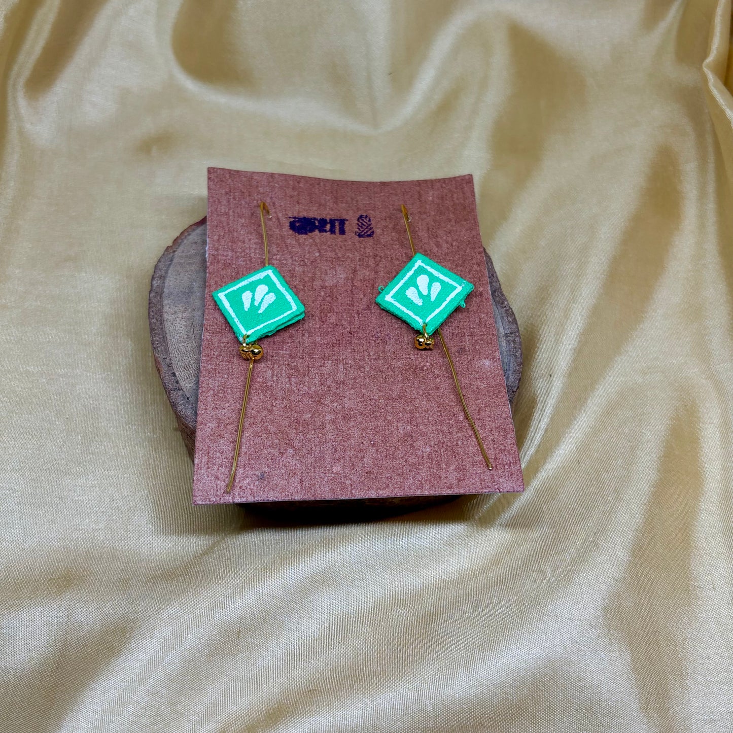 Hand-Painted Green Geometric Ear Cuff