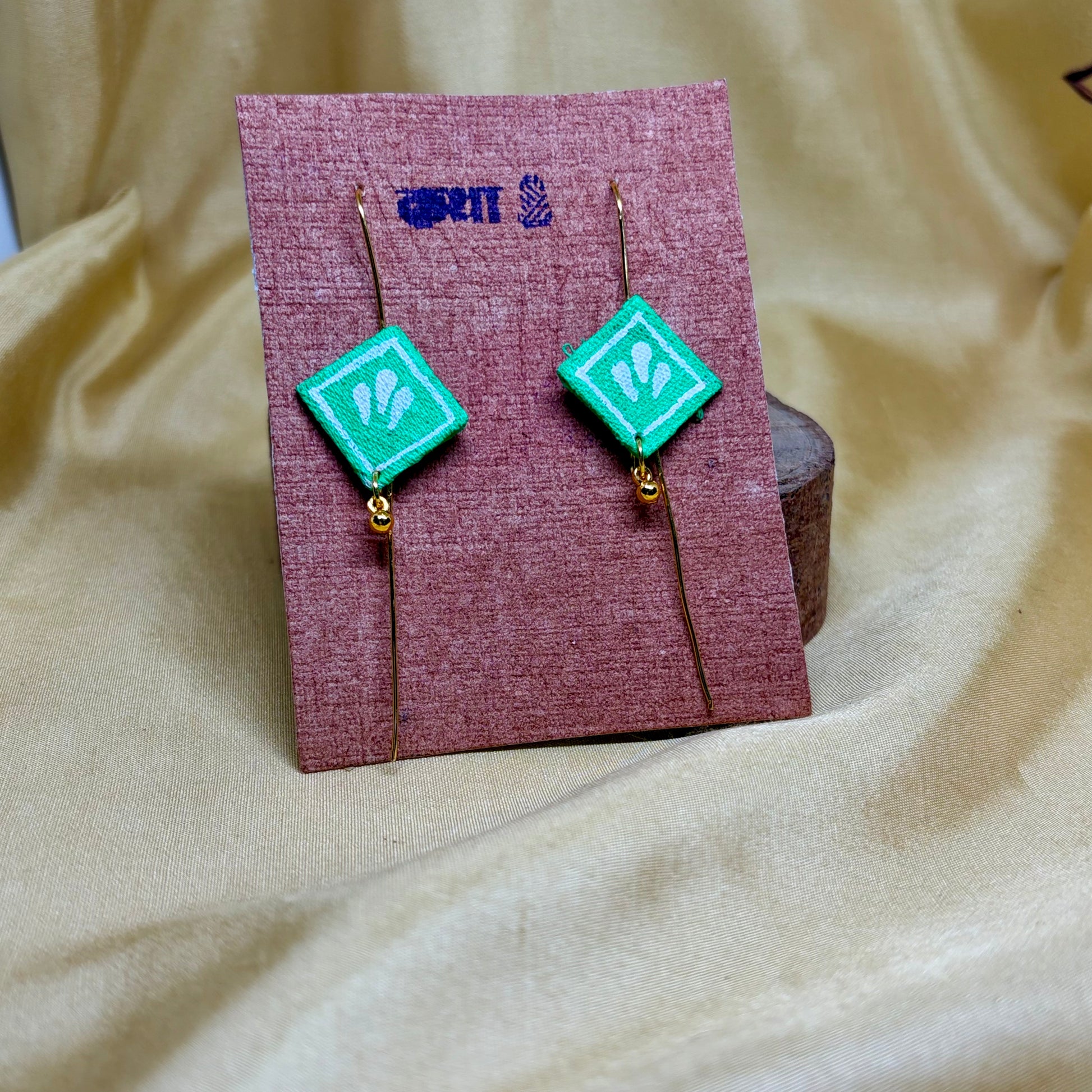 Hand-Painted Green Geometric Ear Cuff