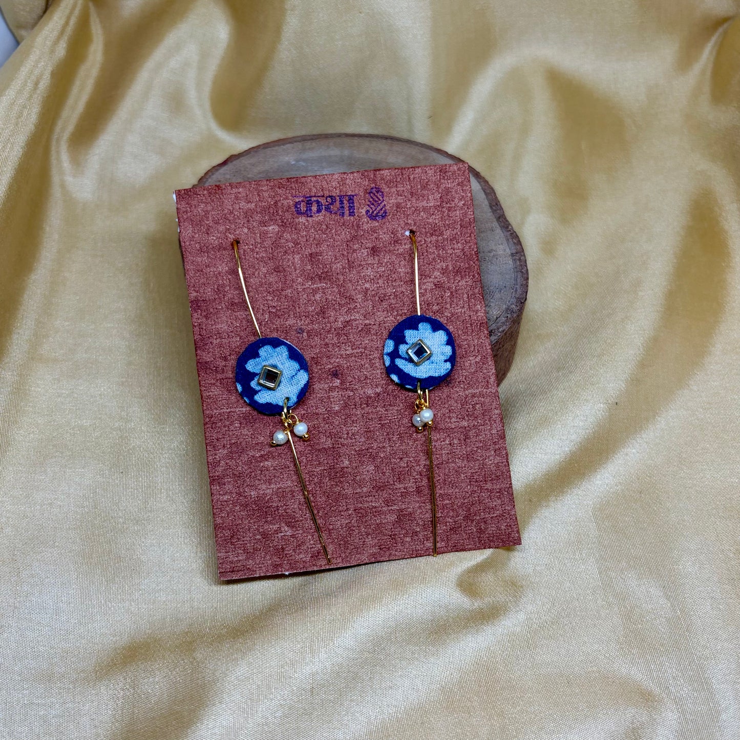 Kalamkari Blue Floral Round Ear Cuff